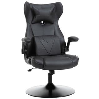 Fauteuil Gaming Base Ronde Métal Pivotant Hauteur Réglable Coussins Noir