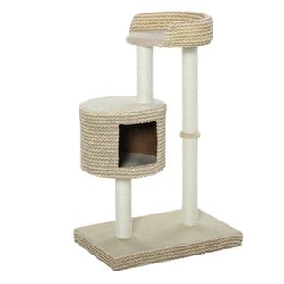 Arbre À Chats Style Cosy Chic Griffoirs Niche Plateforme Bicolore Beige Café