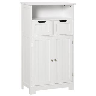 Meuble Bas De Salle De Bain Multi-rangements Mdf Blanc