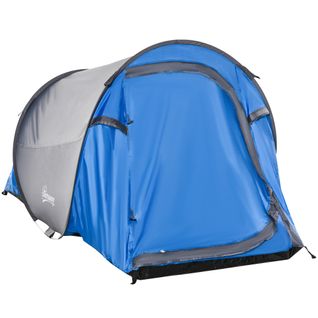 Tente De Camping Pop-up 2 Pers. Fibre Verre Polyester Bleu Gris