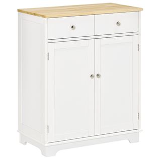 Buffet 2 Portes 2 Tiroirs Coulissants Blanc Bois D'hévéa