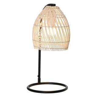Lampe De Table Arquée Style Néo-rétro Rotin Naturel Métal Noir