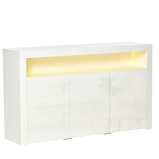 Buffet LED 3 Placards Avec Étagère Et Grande Niche Blanc Laqué