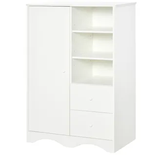 Armoire Placard Porte 5 Étagères, 3 Niches, 2 Tiroirs Blanc