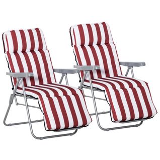 Lot De 2 Chaises Longues Pliables Rouge Blanc