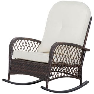 Rocking Chair Extérieur Style Cosy Coussins Inclus Résine Tressée Chocolat