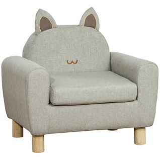 Fauteuil Enfant Design Scandinave Chat Tissu Gris