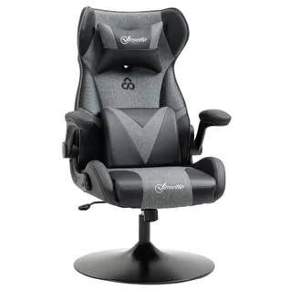 Fauteuil Gaming Réglable Tétière Coussin Accoudoirs Relevables Gris Noir