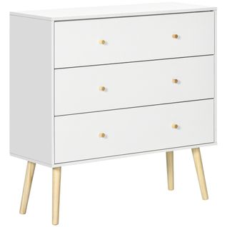 Commode 3 Tiroirs Design Scandinave Bois Pin Panneaux Blanc