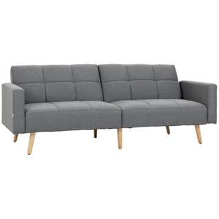 Canapé Convertible 2 Places Design Scandinave Tissu Aspect Lin Gris