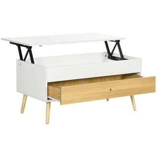 Table Basse Relevable - Tiroir, Coffre - Blanc Aspect Bois Clair