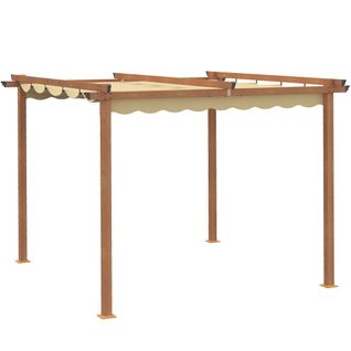 Pergola Rétractable 3l X 3l X 2,25h M Alu. Aspect Bois Polyester Beige