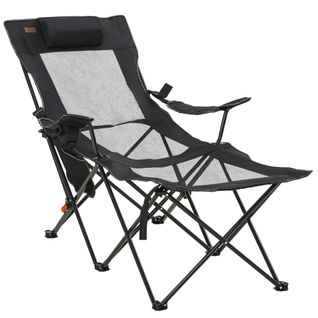 Chaise De Camping Pliable Réglable - Repose-pied, Sac Transport - Noir