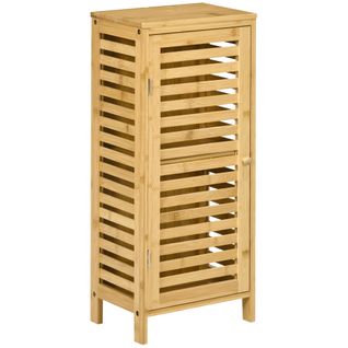 Meuble Bas De Salle De Bain Porte Étagère Bois De Bambou Verni