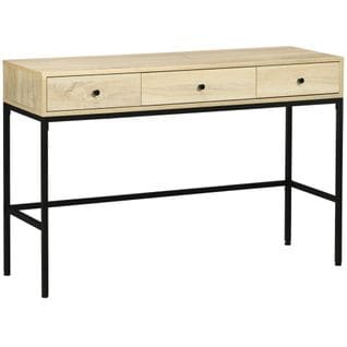 Console Design Industriel 3 Tiroirs Acier Noir Aspect Bois Clair