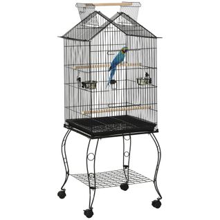 Cage à Oiseaux Sur Pied 2 Mangeoires 50 X 58 X 137-145 Cm Noir