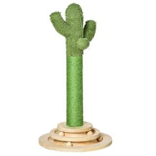 Griffoir Chat Design Cactus - Jouets Intégrés - Bois De Pin Sisal Vert