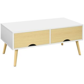 Table Basse Rectangulaire Style Scandinave Blanc Aspect Bois Clair