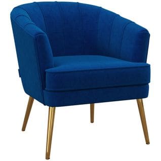 Fauteuil Design Coquillage Piètement Doré Effilé Velours Bleu Roi