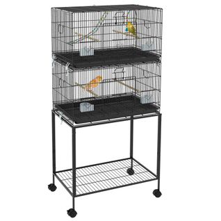 Double Cage à Oiseaux Sur Roulettes - Étagère, Nombreux Accessoires