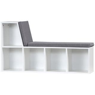 Bibliothèque Banc 2 En 1 - 5 Casiers Coussins Inclus - Blanc Gris Chiné