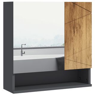 Armoire Miroir 2 Portes 2 Étagères Niche Anthracite Aspect Bois