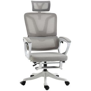 Fauteuil De Bureau Ergonomique Inclinable Réglable Avec Repose-pied Blanc Gris