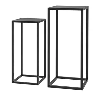 Lot De 2 Étagères à Fleurs Portes Plantes Acier Noir