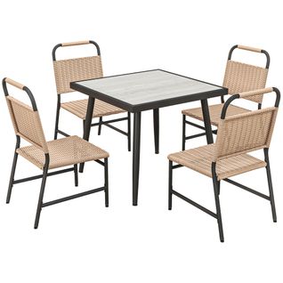 Ensemble De Jardin 5 Pièces Table Carrée 4 Chaises Résine Verre