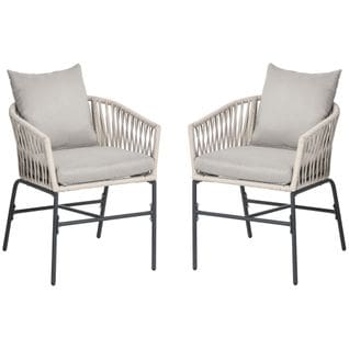 Lot De 2 Fauteuils De Jardin Avec Coussins Métal Cordes Pe Noir Gris