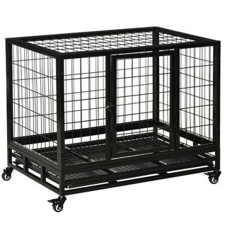 Cage Pour Chien Animaux Cage De Transport Sur Roulettes 2 Portes Noir