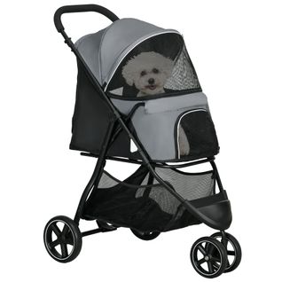 Poussette Buggy Pliable Pour Chien Chat Acier Oxford Gris