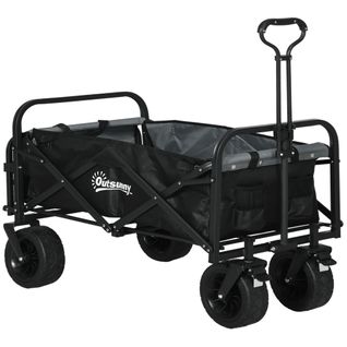 Chariot De Jardin 110l Pliable 4 Roues Poignée Télescopique Réglable Porte Noir