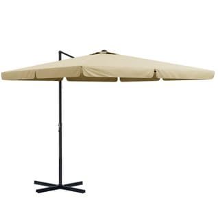 Parasol Déporté Carré 3x3 m Inclinable Manivelle Avec Piètement Croix Alu Beige