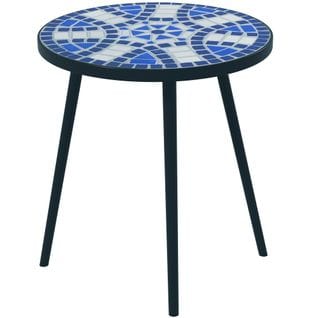 Table Basse De Jardin D'appoint Céramique Mosaïque Bleu Blanc