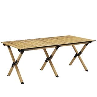 Table De Camping Pliable - Plateau Enroulable - Acier Alu Aspect Bois