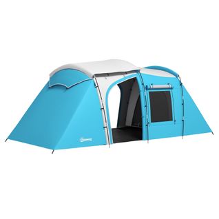Tente De Camping Familiale 3-4 Pers. 2 Chambres 4 Portes 4 Fenêtres Sac Bleu