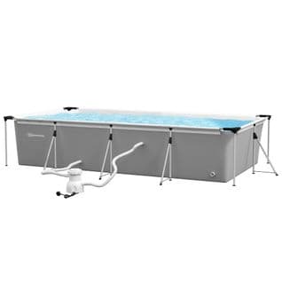 Piscine Hors Sol Rectangulaire 5 Pers. Dim. 472l X 282l X 80h Cm Avec Accessoires Blanc Gris