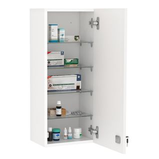 Armoire à Pharmacie Murale Verrouillable - 5 Niveaux - Verre Panneaux Blanc