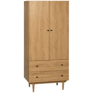 Armoire Design Scandinave 2 Portes Penderie 2 Tiroirs Aspect Bois Clair