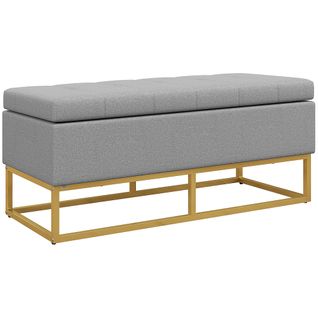 Banc Coffre De Rangement 2 En 1 Acier Doré Tissu