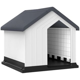 Niche Chien Extérieure - Grille Aération - Dim. 62l X 61l X 60h Cm - Blanc Gris Noir