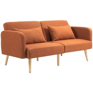 Canapé Convertible 3 Places Design Scandinave Tissu Ocre Havane