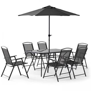 Salon De Jardin 6 Places ensemble table + 6 chaises + Parasol - Gris