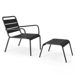 Palavas - Fauteuil Relax Et Repose Pied En Métal Anthracite