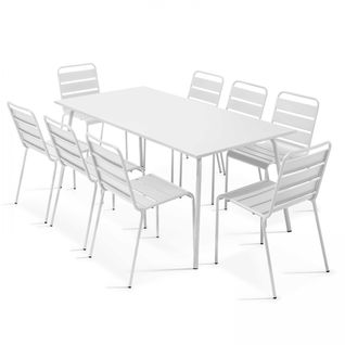 Palavas - Ensemble Table De Jardin Et 8 Chaises En Métal Blanc