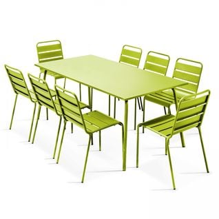 Palavas - Ensemble Table De Jardin Et 8 Chaises En Métal Vert