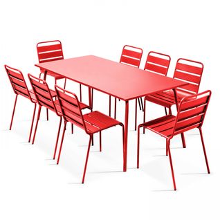 Palavas - Ensemble Table De Jardin Et 8 Chaises En Métal Rouge