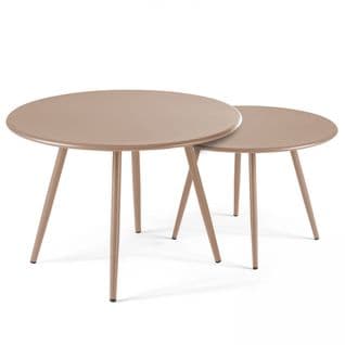 Palavas - Lot De 2 Tables Basses De Jardin En Acier Taupe