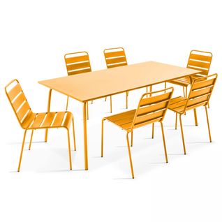 Palavas - Ensemble Table De Jardin Et 6 Chaises En Métal Jaune